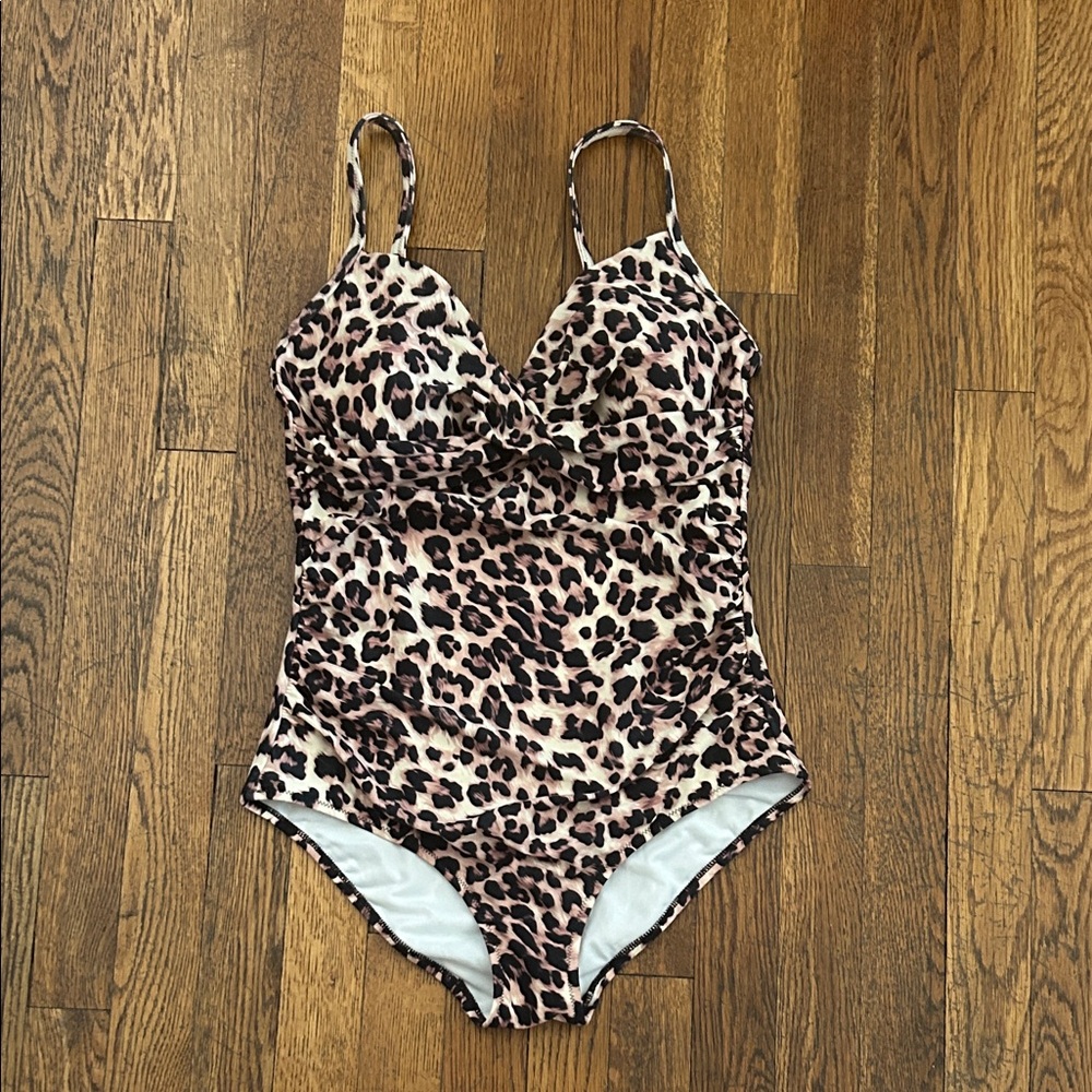 Leopard Print One-Piece Swimsuit - Beige & Black